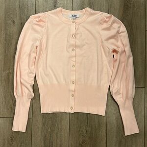 525 America Light Pink Puff Shoulder Light Pink Cardigan Sweater - Crewneck S